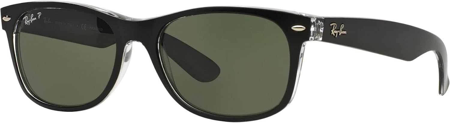 Ray-Ban - Lunettes de Soleil RB2132 New Wayfarer Wayfarer 52 mm 55 mm Couleur de Monture: Noir/Verres:vert(polarized Green Classic G-15)
