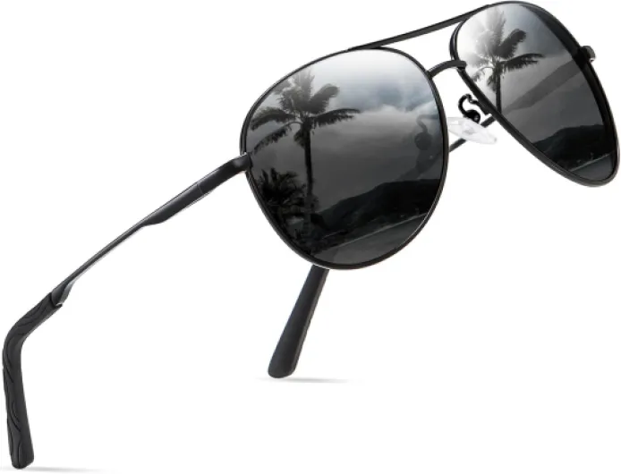 Lunettes de Soleil Homme Pilote Lunettes de Soleil Polarisées Pour Hommes et Femmes Protection Style Classique Lunettes Ultralégères Verres Anti-Reflets Conduite Pêche Sports Avec Lunettes de Soleil 1-all Noir