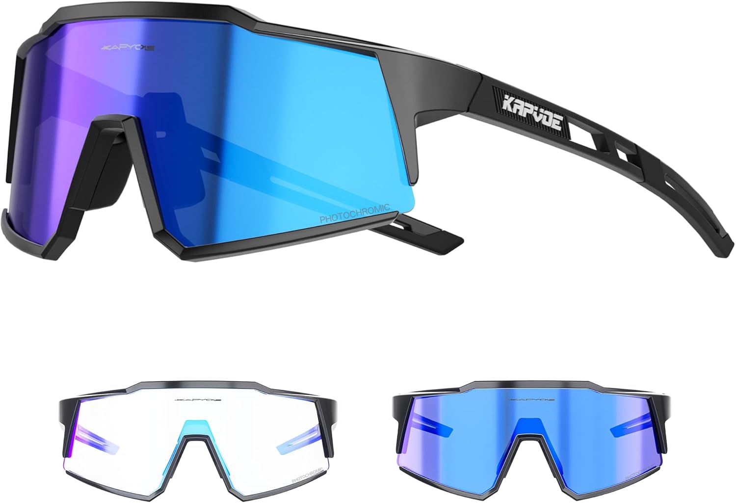 Lunette de Cyclisme Photochromique Homme Femme Tr90 Cadre Lunette Vélo VTT Anti-UV400 Lunette de Soleil Pour Vélo Pêche Course Conduite Pêche Ski 02-bleu