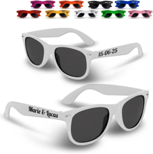 Lunettes de Soleil Mariage & Événements, EVJF/EVG À Personnaliser - Lot de 10/25/50/100 - Protection UV400 (BRISA) Blanc