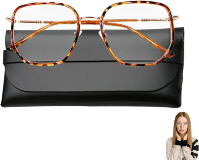 Fausse lunette de vue femme, Lunettes à Imprimé Léopard Avec Sac à Lunettes, Lunette Anti Lumiere Bleue Femme, Lunette de repos