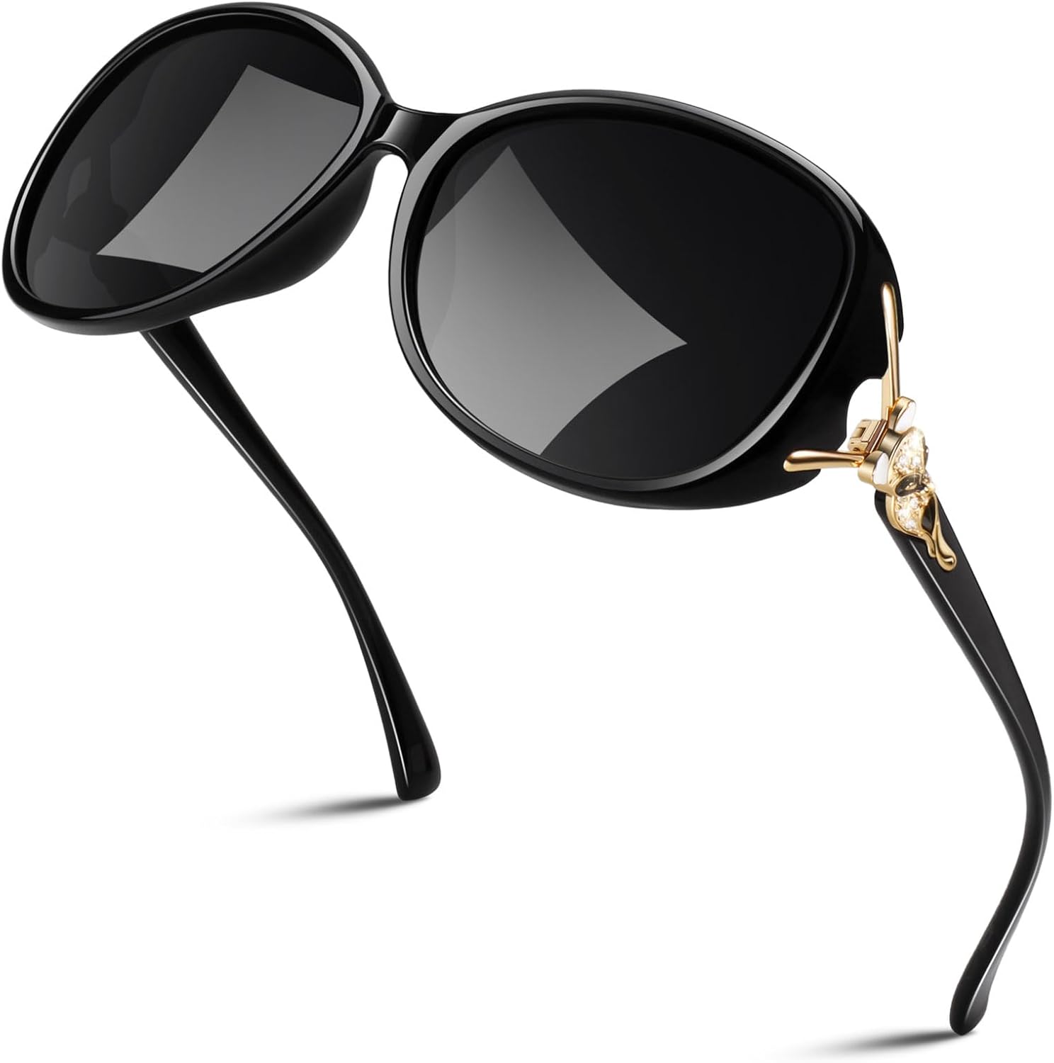 Lunettes de Soleil Femme Polarisées, Lunettes de Soleil Surdimensionnées Mode, Protection UV400 1 Cadre Noir - Lentille Gris Dégradé