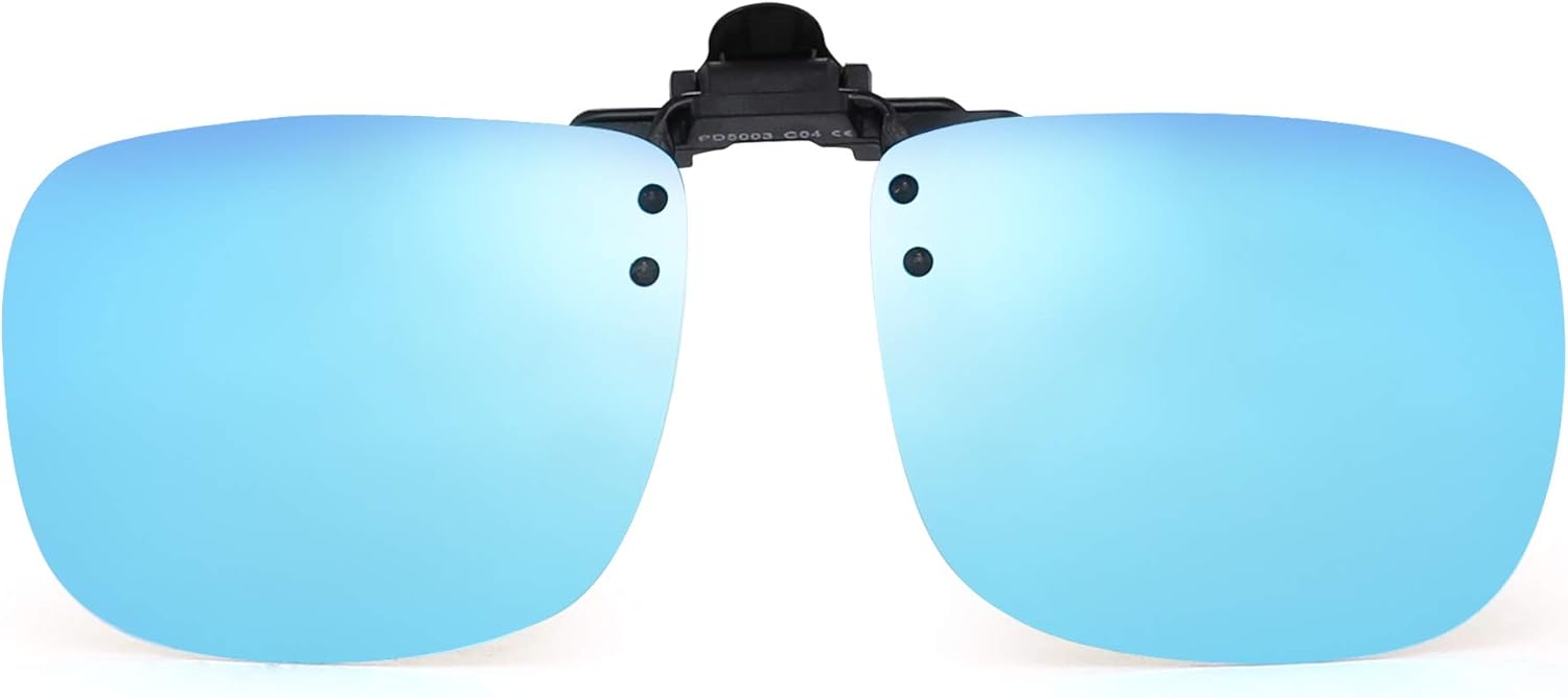 Polarisé Lunettes de Soleil Clip Lentille Flip Up Sans Cadre pour Lunettes de Vue Optique Bleu 58*45 Millimètres