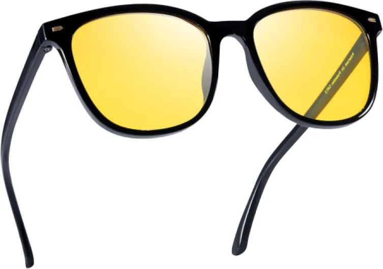 Myiaur Lunettes de vision nocturne pour femme - Lunettes polarisées anti-reflet pour conduite de nuit plus sûre - Verres jaunes carrés pour réduire l'éblouissement des phares A01 Noir