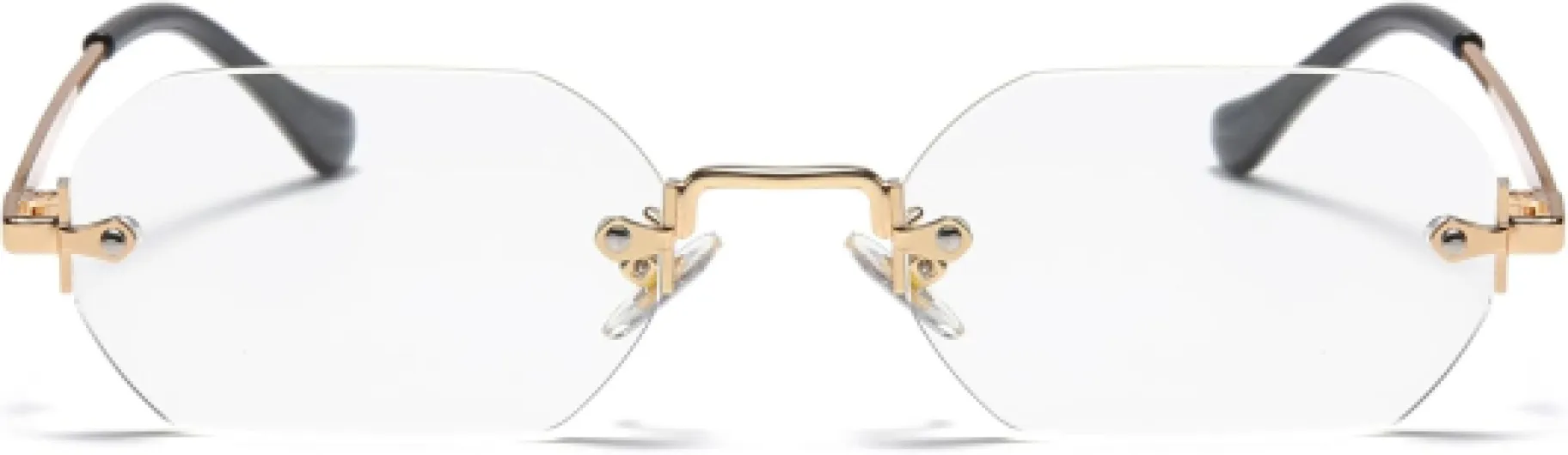 Lunettes de soleil rétro rectangulaires sans monture pour homme et femme tendance en métal doré polygone Lunettes de soleil sans monture Or/Transparent