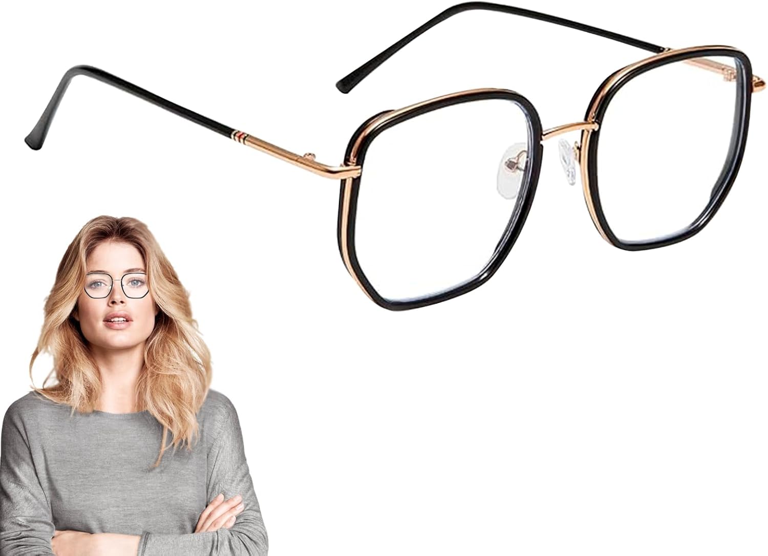 Lunette Lumiere Bleue,Anti-Fatigue Carré Lunette Anti Lumiere Bleue Homme,1 Paire Anti UV Or NoirLunette Anti Lumiere Bleue,Lunette Lumiere Bleue Femme pour Unisexe