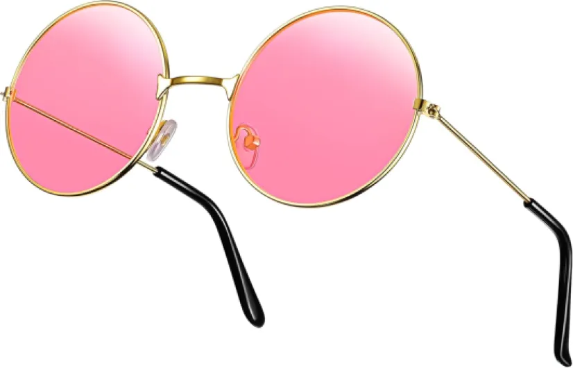 Weewooday Lunettes de Soleil Hippie Rondes Rétro de Fête des Années 70 Rose