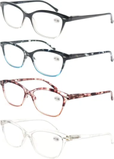 MODFANS Lot de 3 Lunettes de Lecture Femmes,Lunettes de Vue Branches a Ressort,Leger Comfort Vision Nette,Lunettes Loupe Ronde Style Fashion +1.50 4 Couleurs Melangees