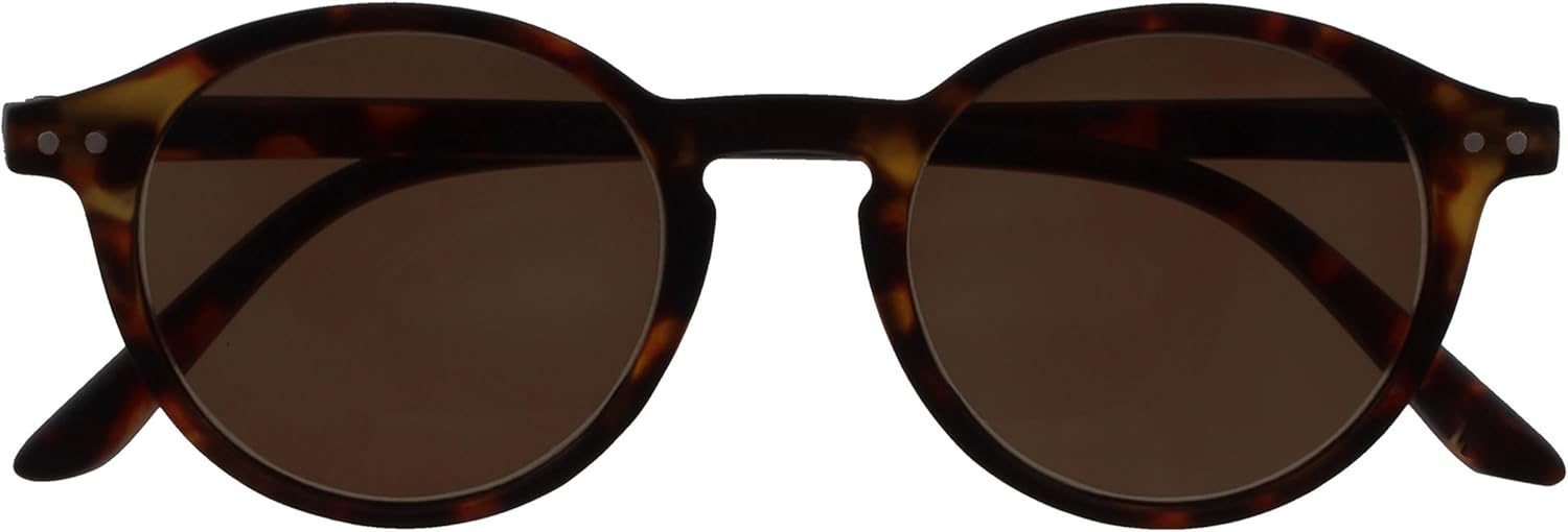 REY Lunettes de soleil - Monture ronde rétro - Noir mat - Pour homme et femme - Charnières à ressort - S56-1 1 Pack - Écaille Brune