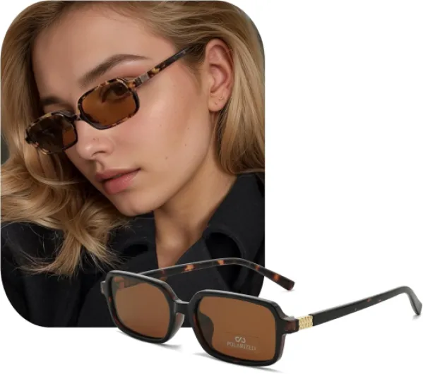 JiSoo Lunettes de soleil rectangulaires rétro pour femme, lunettes de soleil polarisées tendance pour femme, petites lunettes de soleil des années 90 Marron Tortue Marron