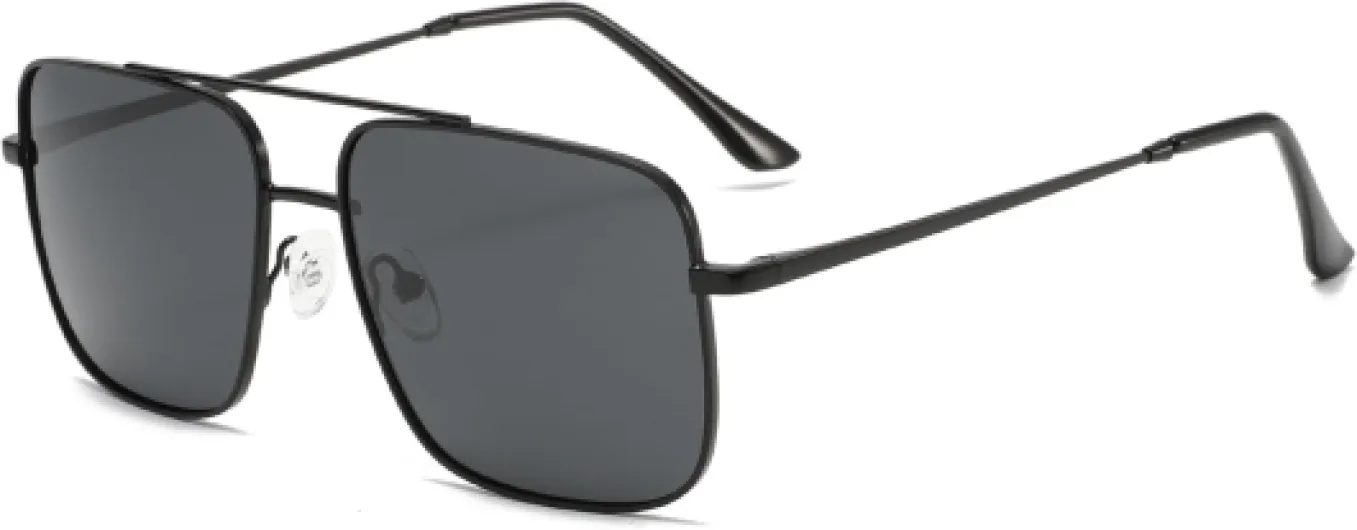 Lunettes de soleil aviateur polarisées pour homme et femme - Rétro - Carrées - Double pont - Lunettes de soleil légères pour les voyages et la randonnée Noir/Gris