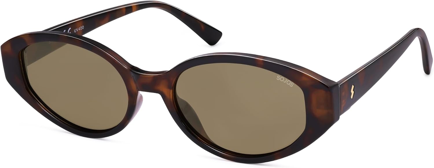 Lunettes de soleil polarisées pour femme Ovale Rétro UV400 Protection œil de chat Vintage avec visage large Style SJ2608 Monture de Tortue et Verres Marron
