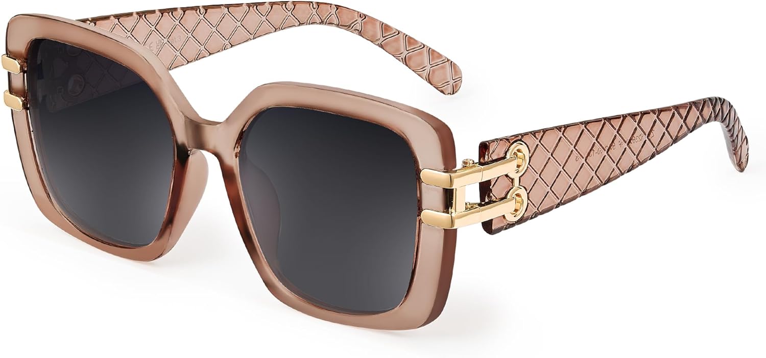 Lunettes de soleil polarisées carrées surdimensionnées pour femmes, grandes lunettes de soleil rétro UV400 Dégradé Gris