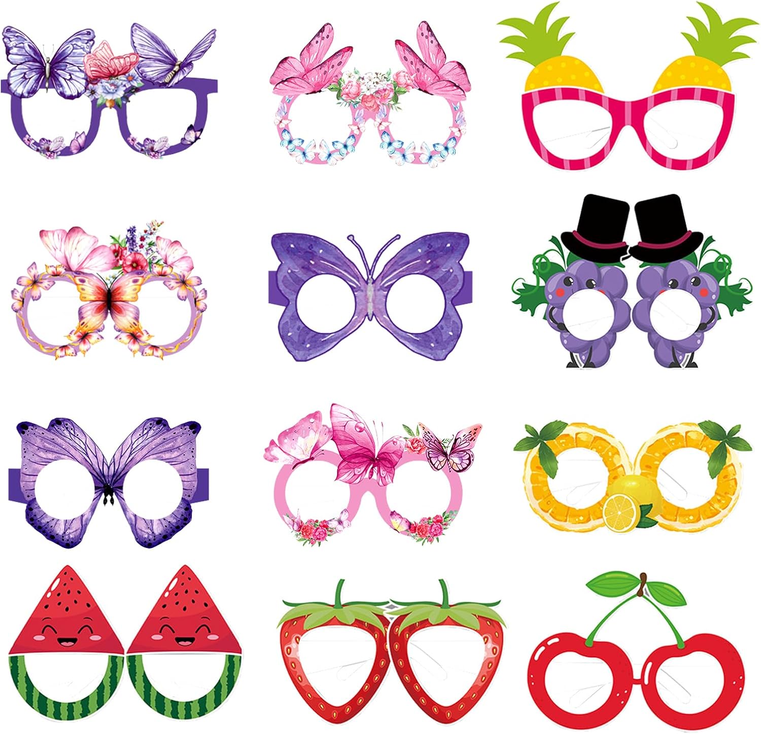 12 lunettes de fête en forme de papillon, décoration printanière, style hawaïen amusant, accessoires photo pour enfants et adultes, adaptés pour bal costumé, Pâques, carnaval et fêtes d'anniversaire
