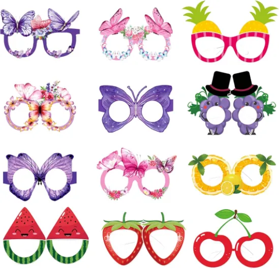 12 lunettes de fête en forme de papillon, décoration printanière, style hawaïen amusant, accessoires photo pour enfants et adultes, adaptés pour bal costumé, Pâques, carnaval et fêtes d'anniversaire