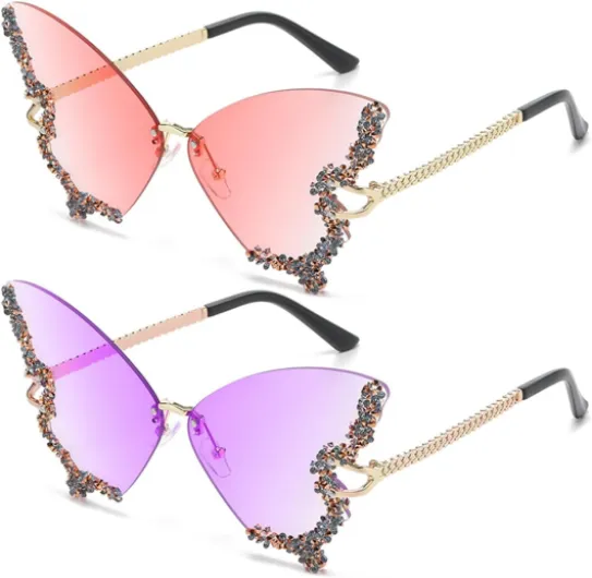 2 Pièces Verres De Papillons, Verres Exquis En Diamant, Verres à La Mode Et Personnalisés, Verres Rétro Pour Femmes, Décoration Assortie De Vêtements