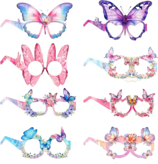 Lunettes de fête papillon en papier - Accessoires photo amusants pour fête d'anniversaire - Lunettes en papier colorées - Accessoires pour enfants