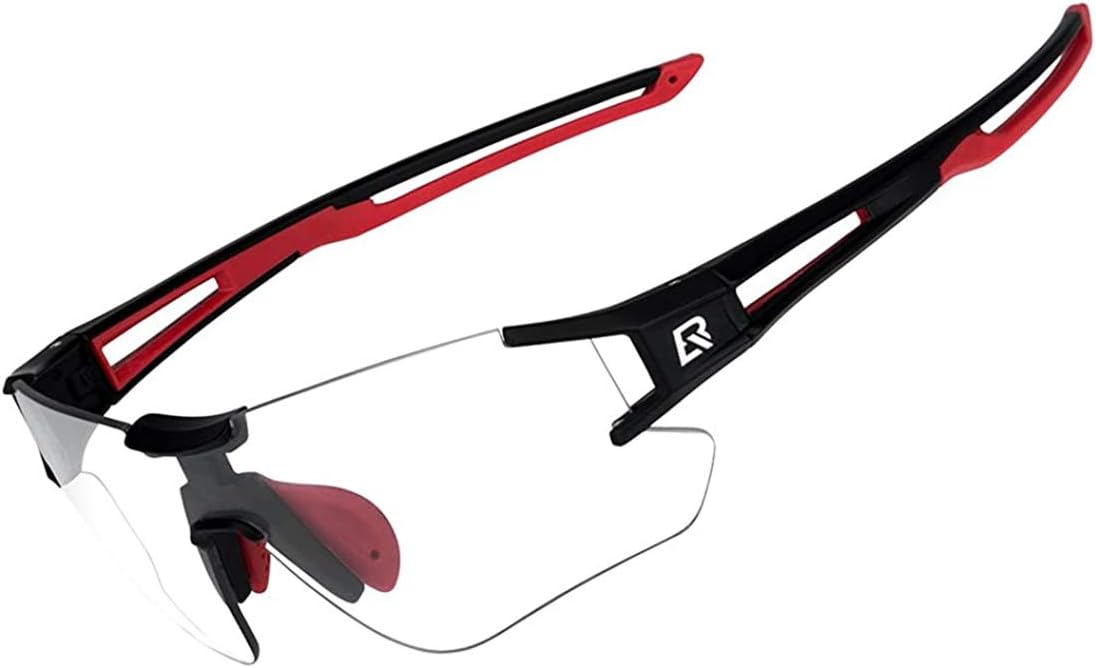 Lunettes de Soleil Photochromiques Hommes Vélo, Cyclisme Lunettes Demi-Monture Polarisées Sport VTT Pêche Running Noir Rouge