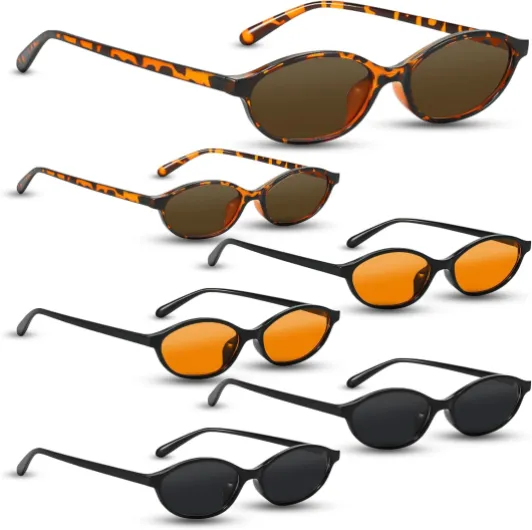 Lot de 6 Lunettes de Soleil, Lunettes de soleil colorées à monture étroite, Femmes Oval Trendy Classic Protection Lunettes de soleil, pour Conduire Randonnée Plage Pêche et Voyage
