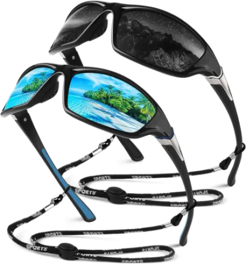 Lunettes de Soleil Polarisées pour Homme Femme,Sportives Lunettes de Conduite Pêche Vélo Anti-UV Lunettes de Soleil Monture Noir-bleu - Lentille Glace Bleu+noir Gris