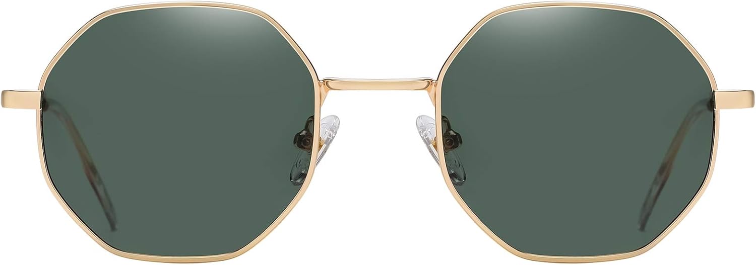 Lunettes de Soleil Femme Homme Polarisées Octogonale Vintage Unisex Montura Or/Vert