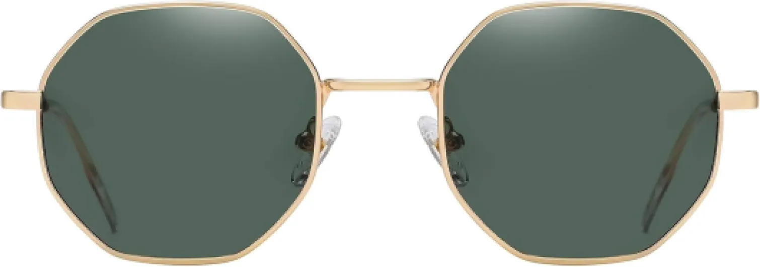 Lunettes de Soleil Femme Homme Polarisées Octogonale Vintage Unisex Montura Or/Vert