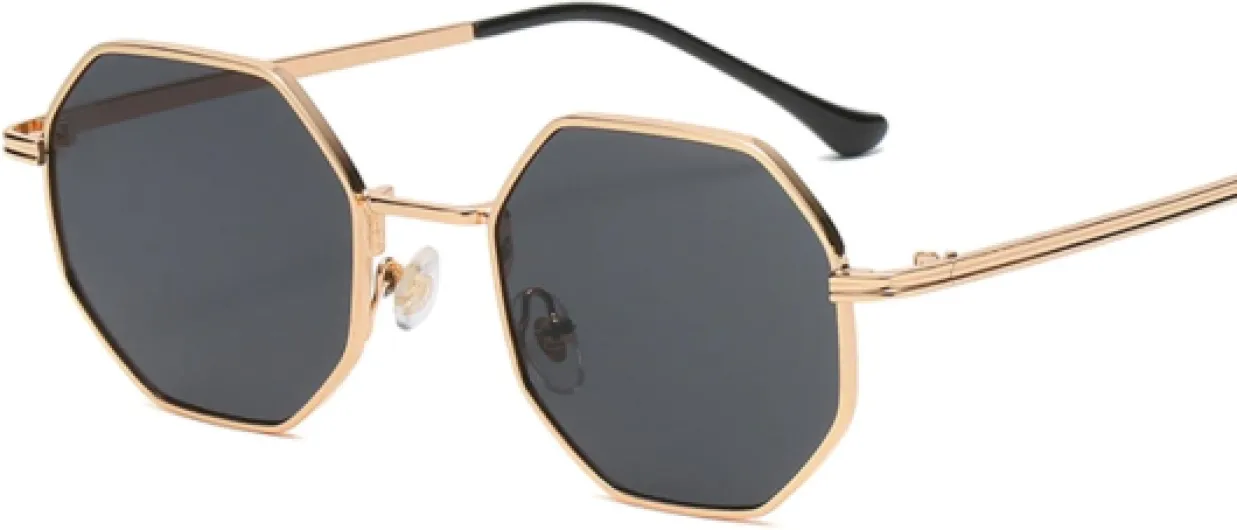 Lunettes de soleil vintage octogonales en métal pour femmes de marque de luxe lunettes de soleil pour femmes Gold Gray