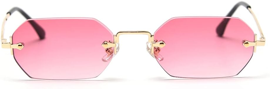 Lunettes de soleil rectangulaires pour hommes et femmes -Sans cadre - Forme octogonale - En métal doré - Polygone bleu marron - UV400 Or avec Rose