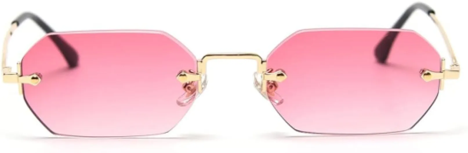 Lunettes de soleil rectangulaires pour hommes et femmes -Sans cadre - Forme octogonale - En métal doré - Polygone bleu marron - UV400 Or avec Rose