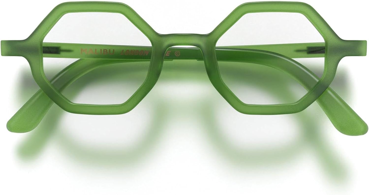 ® Malibu lunettes de lecture - Lecteurs froids de forme hexagonale/octogonale - Homme femme unisexe - Charnières à ressort Vert Transparent Caoutch 2.0 x