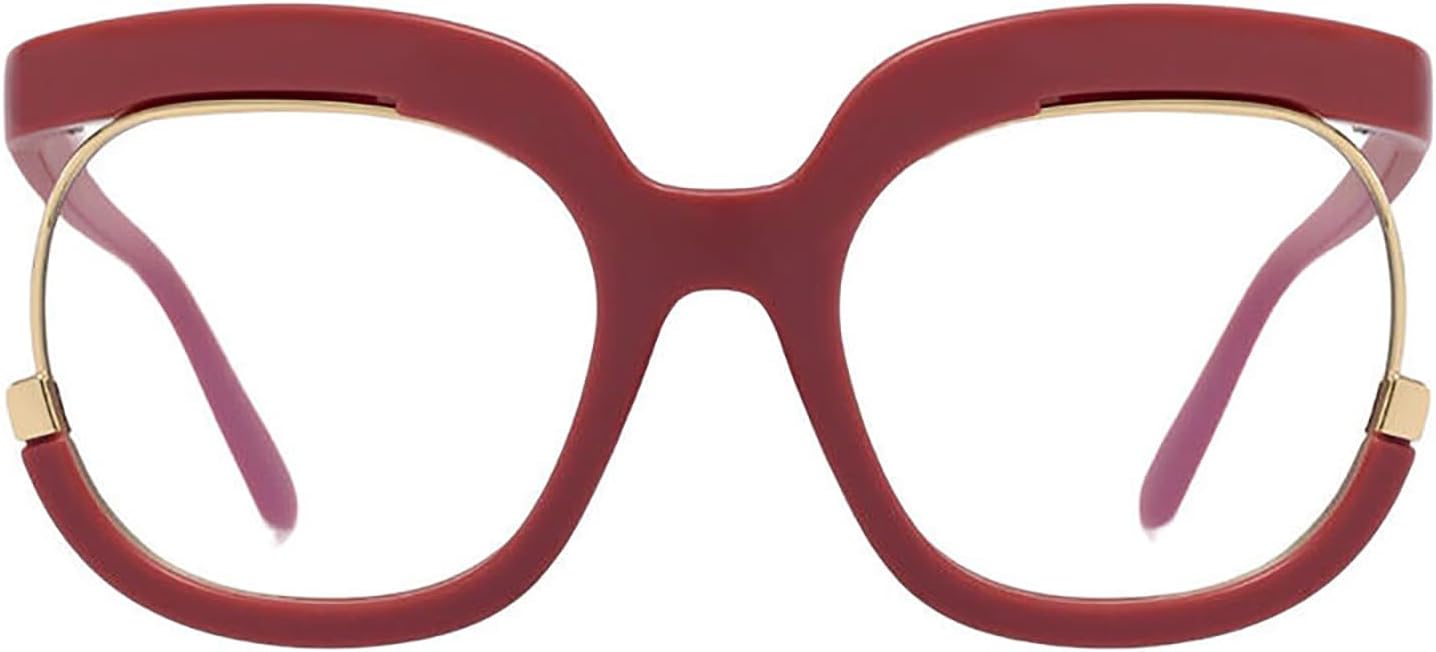 AOOLIA Grand Lunettes de Lecture Femme Hommes, Rond Lunette de vue, Anti-Lumière Bleue de l'Ordinateur Anti-vertige Rouge 0 x
