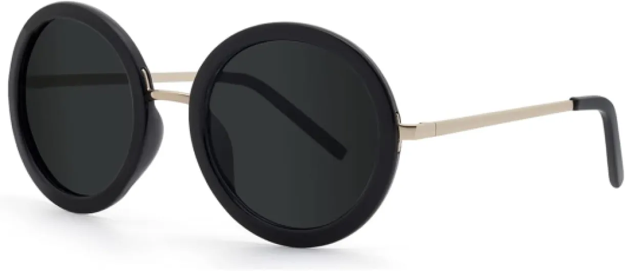 Lunettes de soleil rondes surdimensionnées pour femmes, lunettes de soleil rétro polarisées avec protection UV400 Noir/Gris
