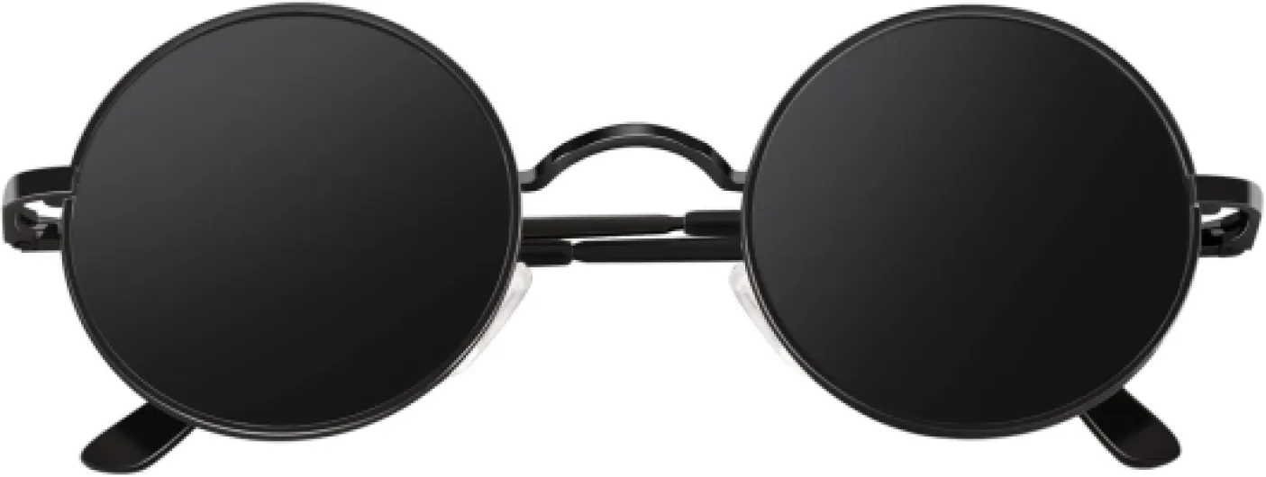 Lunettes de Soleil Polarisées Ronde Homme Femme Lunettes Style Rétro Vintage Cercle Cadre Métallique Protection UV400 45mm - Monture Noir - Lentille Gris