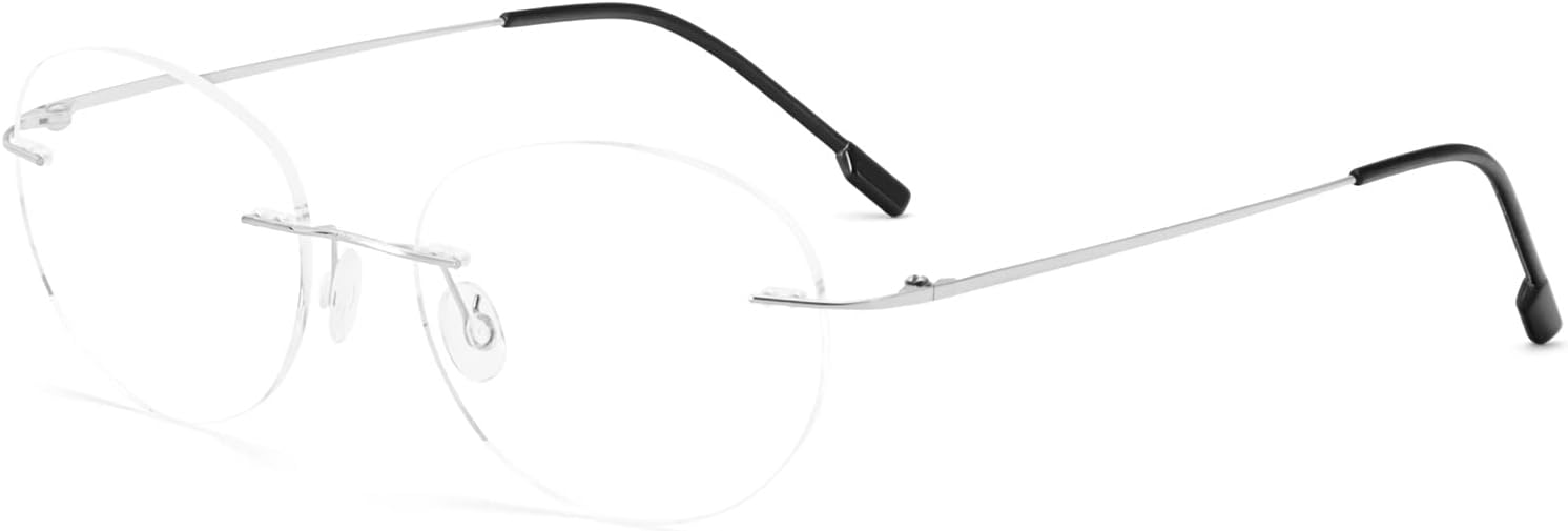 Lunettes de lecture ultra-légères en titane, rondes et sans monture pour hommes et femmes, aides à la lecture (Argent, 3, diopters) Argent 3 Dioptres