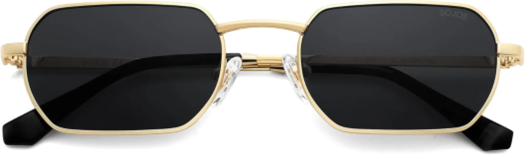 SJ1262 Lunettes de soleil rectangulaires en métal style rétro pour homme et femme Lunettes classiques rectangulaires polarisées UV400 Monture Dorée et Verres Gris