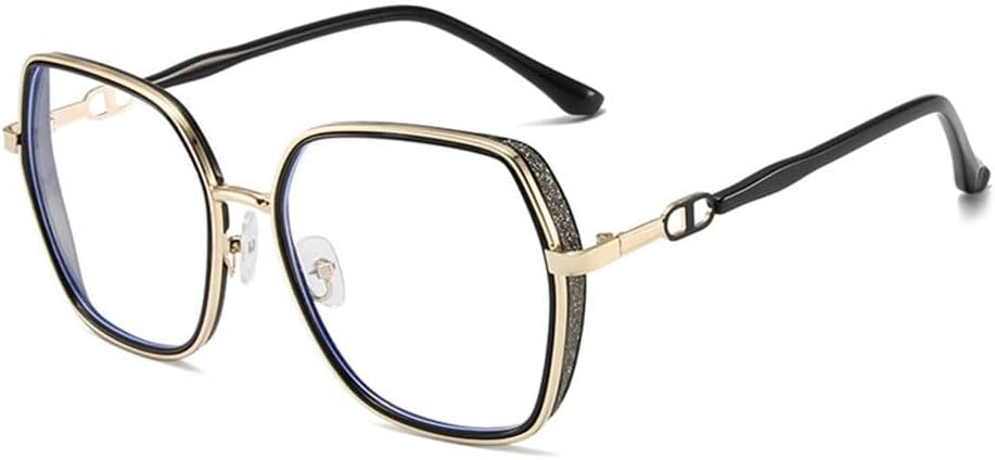 AOOLIA Lunettes Anti-Lumière Bleue à Grande Monture Légère en Métal, Lunettes d'Ordinateur Style Moderne, Confort et Élégance pour Femme, Homme Noir