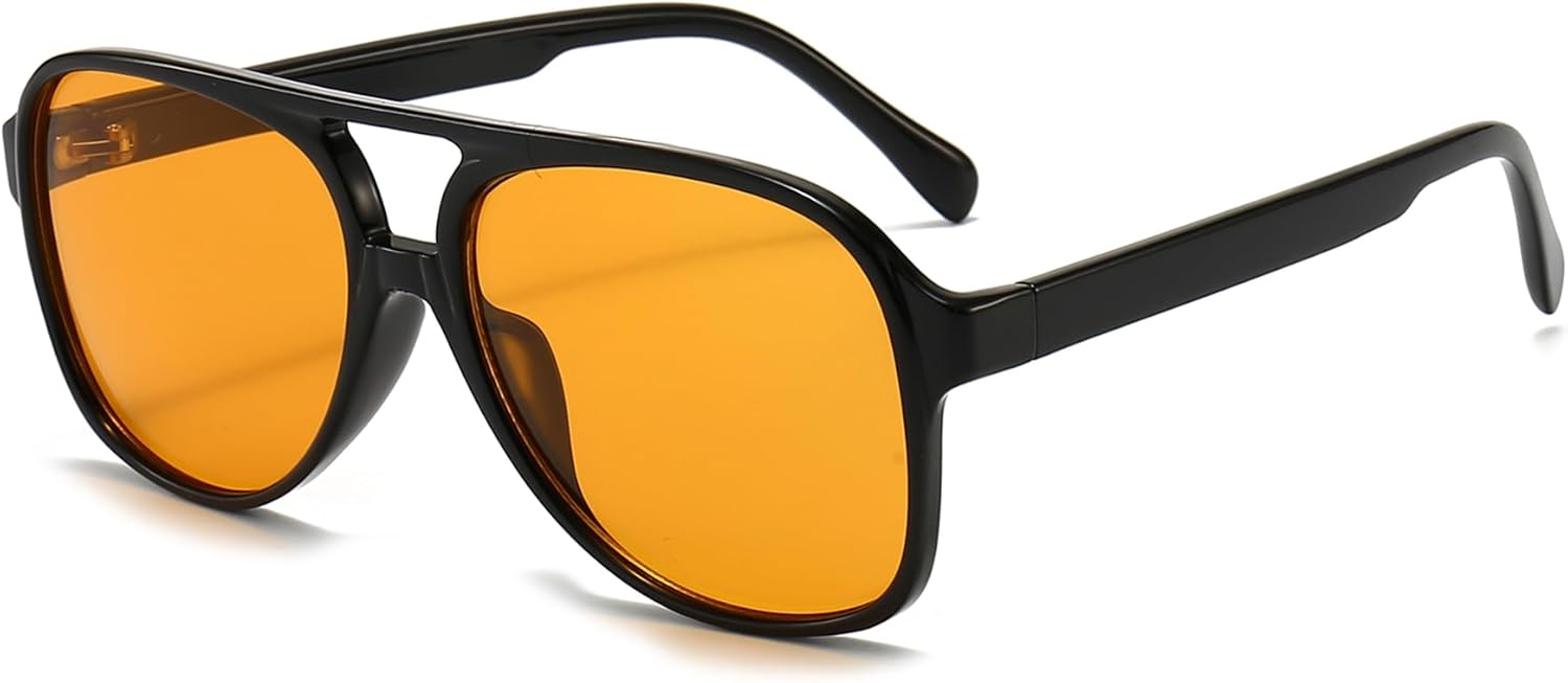 Lunettes de Soleil pilote Polarisées pour Homme Femme Lunettes de Soleil Carrées Rétro Années 70 Vintage lunette De Conduite UV400 Noir Montura - Jaune Lente