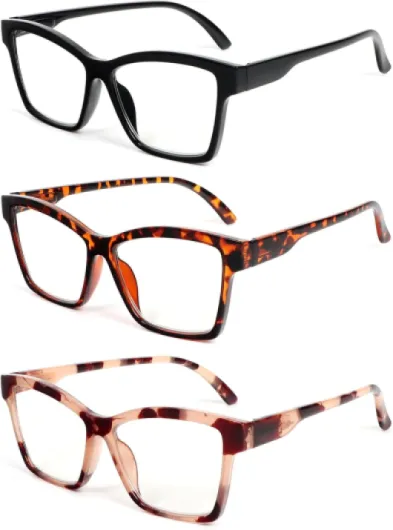 3 Pack Lunettes de lecture à la mode pour hommes et femmes anti-lumière bleue Lunettes d'ordinateur à charnière à ressort 3 Paires 1.5
