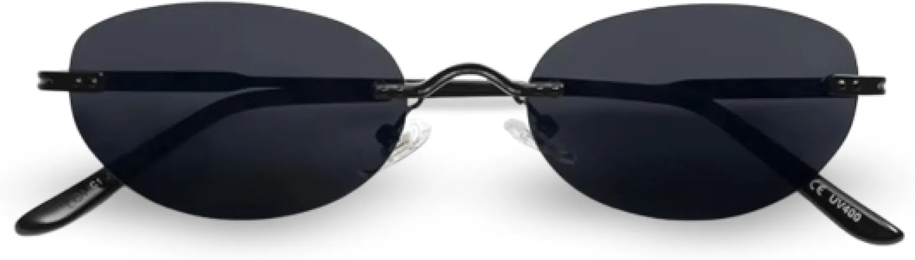 Isabella Lunettes de soleil ovales sans bords style minimaliste vintage pour femme sans monture fine pour femme Lunettes inspirées des années 90 Lunettes de protection UV400 Noir