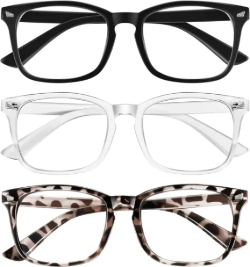 Lunettes de Lecture pour Femmes, Lunettes de Lecture Carrées pour Hommes et Femmes, Lot de 3 Lot de 3 – Noir + Léopard + Blanc 1.5 x