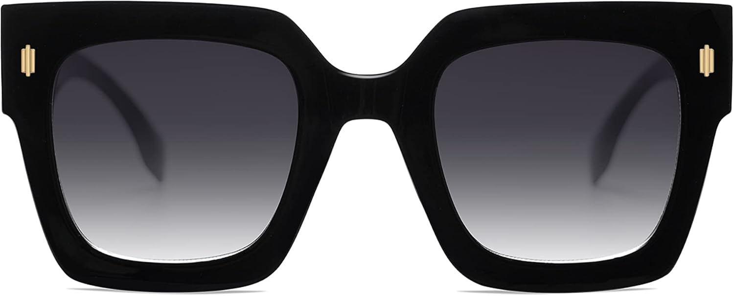 Lunettes de soleil carrées surdimensionnées pour femmes, rétro, luxe, grosses lunettes de soleil, protection UV400 SJ2194 Noir