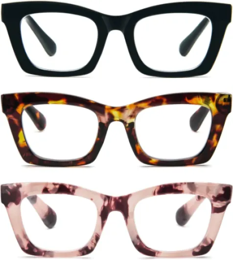 3 packs lunettes de lecture anti-lumière bleue,Femmes Poids léger Branches a Ressort informatique Lunettes Loupe，Lunettes de Vue carré style Fashion 1.5 Noir Rose Léopard Marron Léopard 1.5 Dioptres
