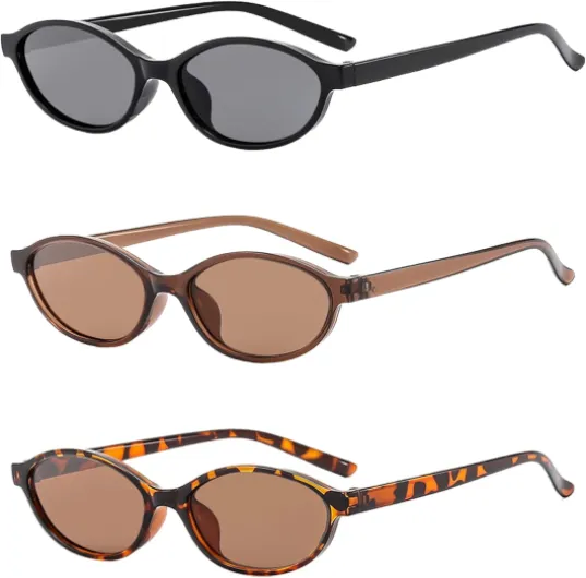 AYNKH 3 Pièces Lunettes de Soleil Ovales Vintage Femme des années 90 RétroTrendy Chic Petit Visage Lunettes étroites Cateye Lunette de Soleil pour Femme et Accessoires