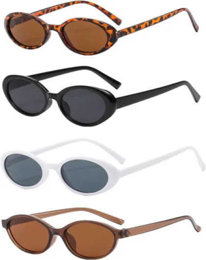 AYNKH 4 Pièces Lunettes de Soleil Ovales Vintage Femme des années 90 RétroTrendy Chic Petit Visage Lunettes étroites Cateye Lunette de Soleil pour Femme et Accessoires