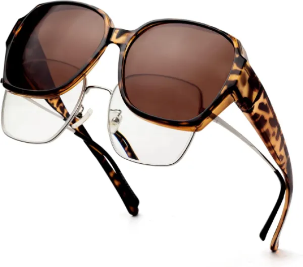 Surlunettes de Soleil Polarisées Sur-Lunettes de Soleil Femme pour Conduite, Cyclisme, Sport et Loisirs Protection UV400 Cadre Léopard Marron/Lentille Marron