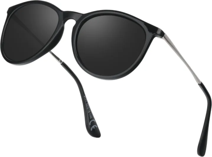 Lunettes de Soleil Femme Polarisées Mode Rétro Vintage la Protection UV 400 pour Conduire Voyager Noir Puissant