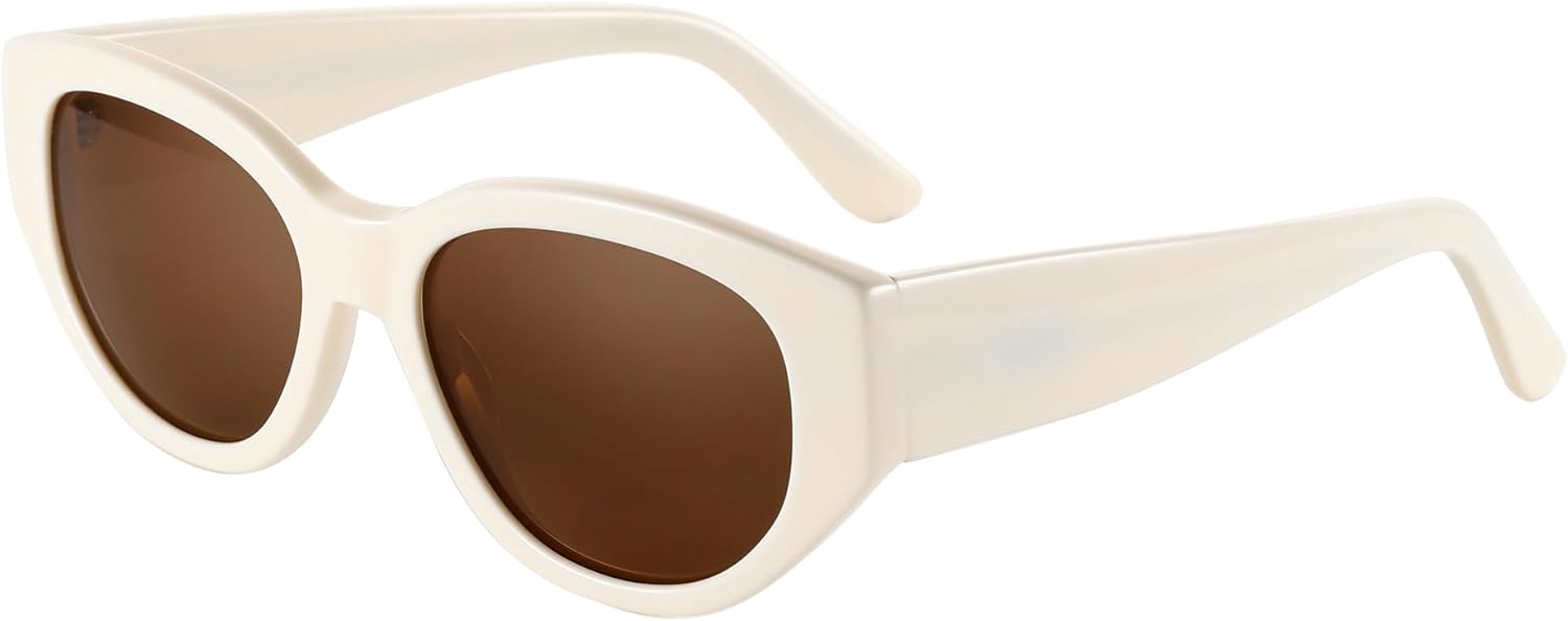 Lunettes De Soleil Polarisées Pour Femmes Tendance : Lunettes De Soleil Classiques Avec Monture Cat-Eye - Lunettes Rétro Et Mignonnes Avec Protection UV400 Monture Blanche / Verre Marron
