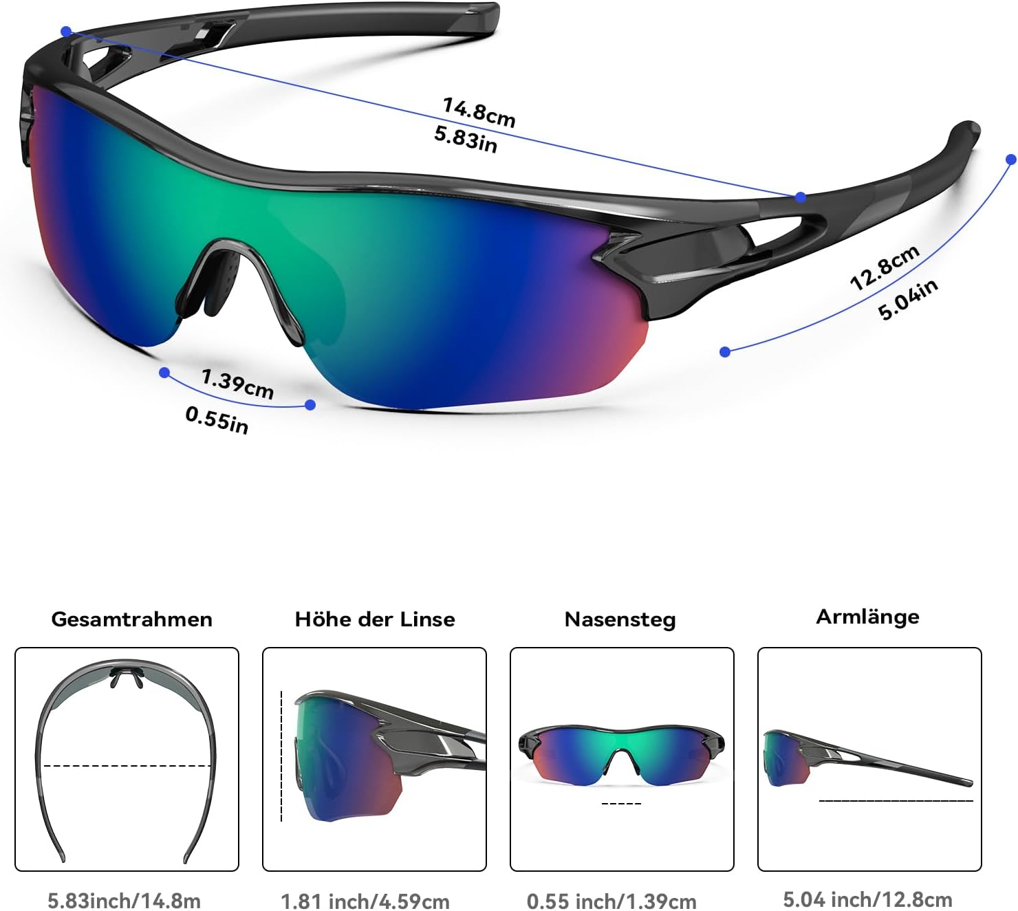 BEACOOL Lunette de Soleil Sport Polarisée Homme Femme Lunettes de Cyclisme pour Velo Cyclisme Moto Conduite Baseball Alpinisme Running Pêche UV400 Protection Noir Bleu Brillant
