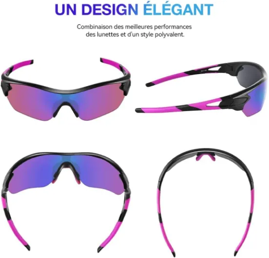 BEACOOL Lunette de Soleil Sport Polarisée Homme Femme Lunettes de Cyclisme pour Velo Cyclisme Moto Conduite Baseball Alpinisme Running Pêche UV400 Protection Rose