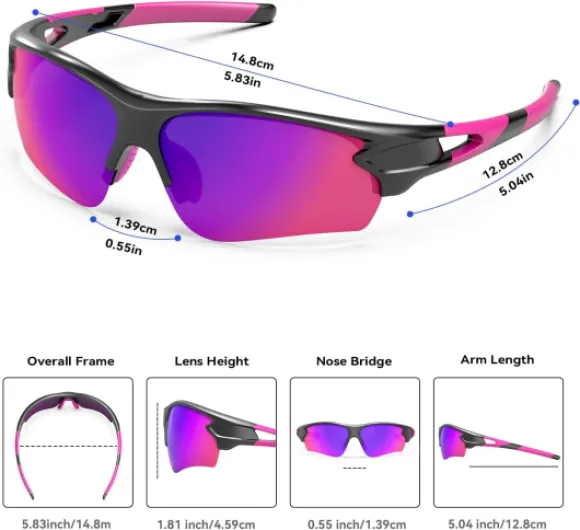 BEACOOL Lunette de Soleil de Sports Polarisée Homme Femme Lunettes de Cyclisme Jeunes Baseball Cyclisme Course Pêche Golf Moto Protection UV400 Noir Violet